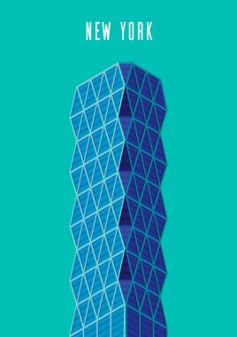 Vektör çizim. Poster. Hearst kule yüksek katlı bina, turistik New York'ta izometrik perspektifte. Karikatür tarzı.