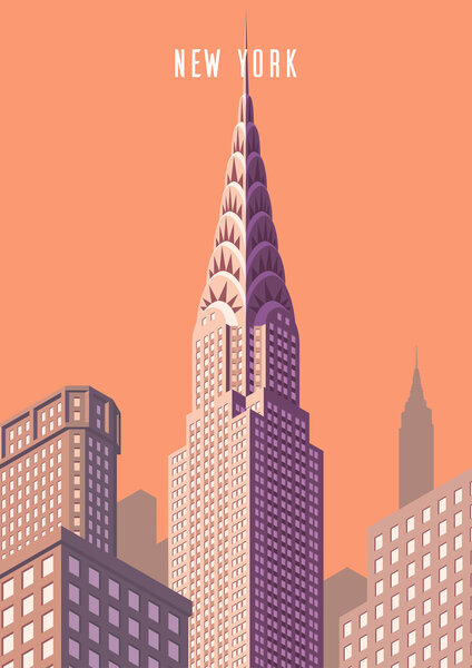 Векторная иллюстрация. городской пейзаж. Здание Нью-Йорка и Крайслера. Изометрическая перспектива. Карикатурный стиль
.