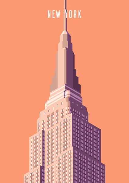 Vektorová ilustrace. Plakát. Empire State budování výškové budovy, turistická atrakce v izometrické perspektivě v New Yorku. Kreslený styl. — Stockový vektor