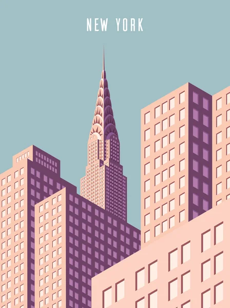 Vektorové ilustrace. panoráma města. New York a Chrysler budovy. Izometrické perspektivy. Kreslený styl. — Stockový vektor