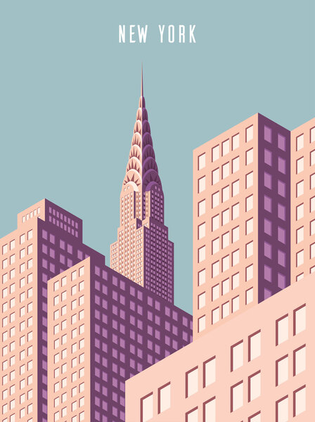 Векторная иллюстрация. городской пейзаж. Здание Нью-Йорка и Крайслера. Изометрическая перспектива. Карикатурный стиль
.