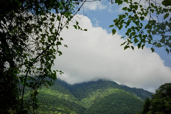 Nuvens nos picos verdes das montanhas. Abcásia, o país da alma — Fotografia de Stock
