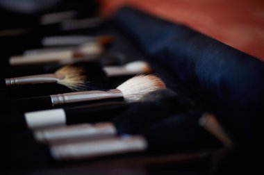 Karanlık durumda doğal kıllar ile makyaj fırçaları 