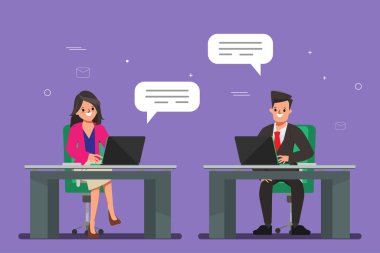 İş adamlarında dizüstü bilgisayarla iletişim konsepti.