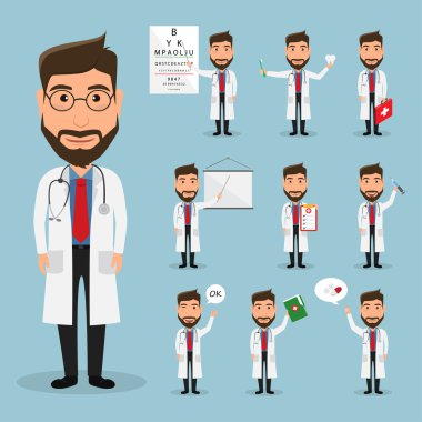 Hastanede doktor karakter kümesi. Sağlık. Hastane simgesi.