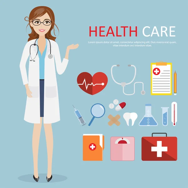 Doctor occupation character health care with icon set — Stock Vector