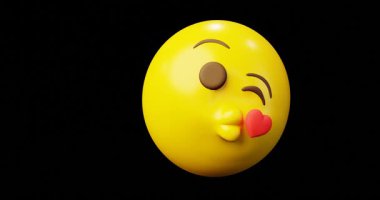 3d Duygu Simgesi Üfle Bir Öpücük Sarı Topunu Duygu Simgesi Emoji ya da Güleç Döngülü Animasyon