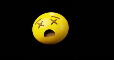 3d Duygusal Baygınlık veya Ölü Yüzlü Sarı Toplu Duygu Simgesi veya Güleç Döngülü Animasyon