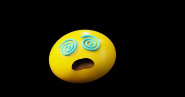 3d Duygusal Baş döndürücü Sarmal Gözlü Sarı Toplu Duygu Simgesi ya da Gülen Döngülü Animasyon