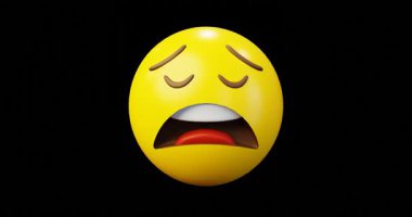 3D Duygu Bitkinliği veya Yorgun Yüzlü Sarı Toplu Duygu Simgesi veya Güleç Döngülü Animasyon