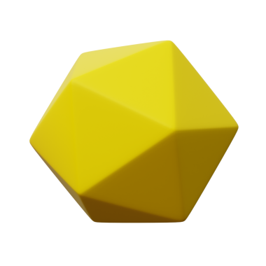 3d Icosahedron Sarı renk, 3d geometri şekil ögesinin soyut gerçekçi canlandırması