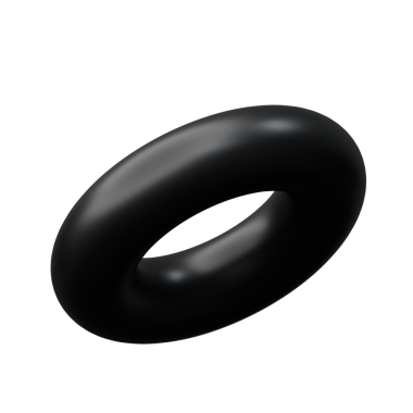 3d Torus veya Halka Parlak Siyah Metalik renk, 3d geometri şekil ögesinin soyut gerçekçi canlandırması