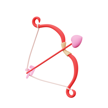 3 boyutlu Cupid Bow ve Arrow Love. Ok ve kalp ile bir yay, Sevgililer Günü konsepti tema tasarımı