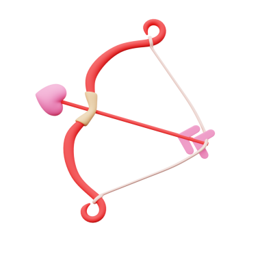 3 boyutlu Cupid Bow ve Arrow Love. Ok ve kalp ile bir yay, Sevgililer Günü konsepti tema tasarımı