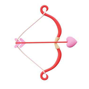 3 boyutlu Cupid Bow ve Arrow Love. Ok ve kalp ile bir yay, Sevgililer Günü konsepti tema tasarımı