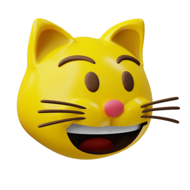 3D Duygusal Kedi Surat Gülümseyen ya da Gülen Sarı Top Duygu Simgesi ya da Gülen Yüz