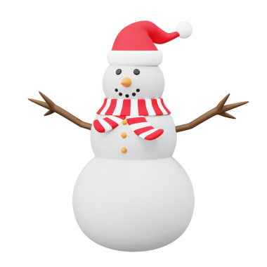 3D Kardan Adam ve Xmas şapkası. Noel Baba şapkası takan kardan adamın resmi Noel dekorasyon teması