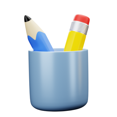 Eğitim ve öğrenim için 3D kalem simgesi. Ofis malzemeleri, okul, üniversite veya üniversite tasarım unsuru