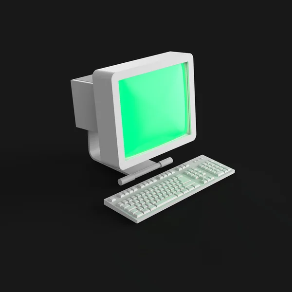 Alter PC mit Krt-Monitor und Tastatur aus glänzendem Gold — Stockfoto