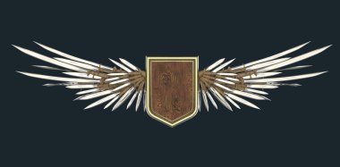 Kılıç, bıçak ve hançer yapılmış stilize kanatlı gerçekçi boş kalkan