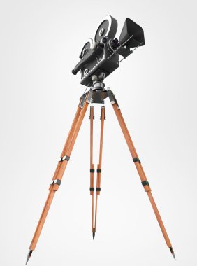 Beyaz yüksek kaliteli render izole retro vintage film kamera üçayak