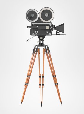 Beyaz yüksek kaliteli render izole retro vintage film kamera üçayak