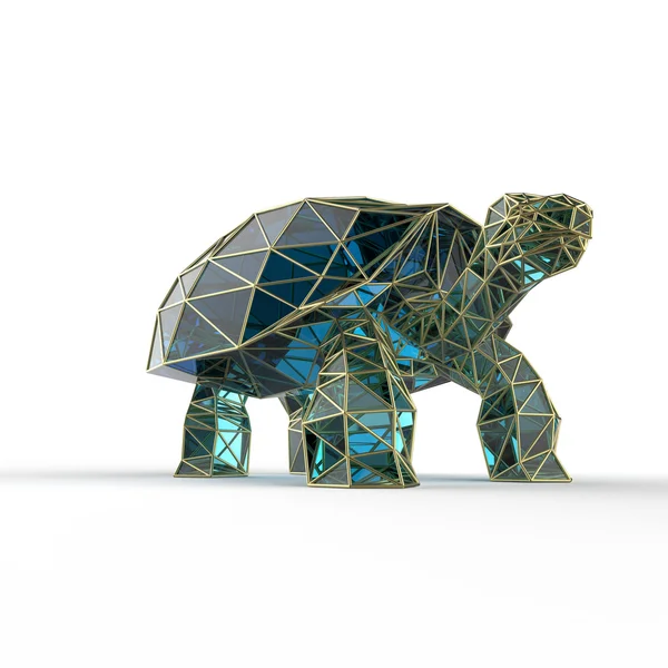 Glimmende luxe kristal saffier galapagos-schildpad met randen ingelijste gouden draad, geïsoleerd — Stockfoto
