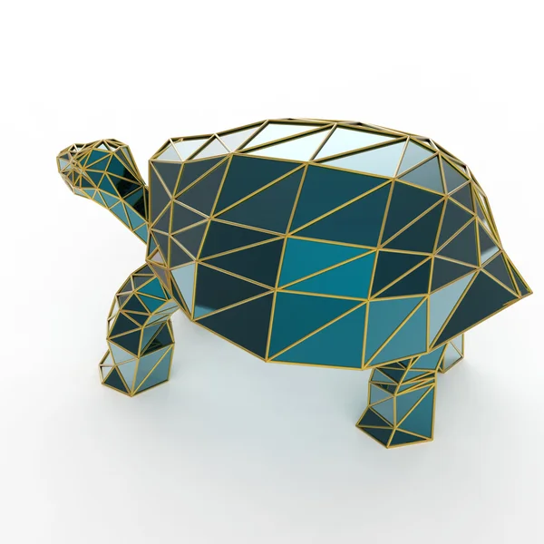Fényes luxus kristály zafír galapagos teknősbéka huzallal élek keretezett arany, elszigetelt — Stock Fotó