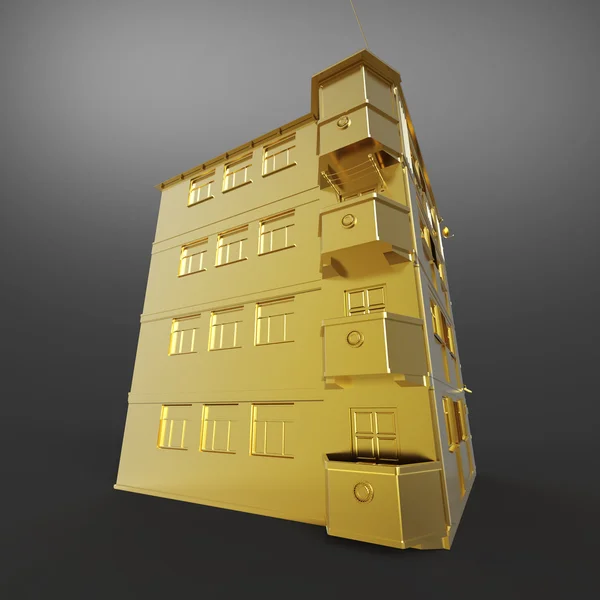 Shiny golden house roof side view rendering isolated on dark background. — Stock Photo, Image