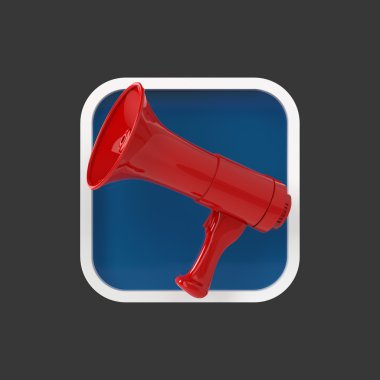 Yuvarlatılmış Kare zemin üzerine parlak altın modern megafon. Uygulama simgesi