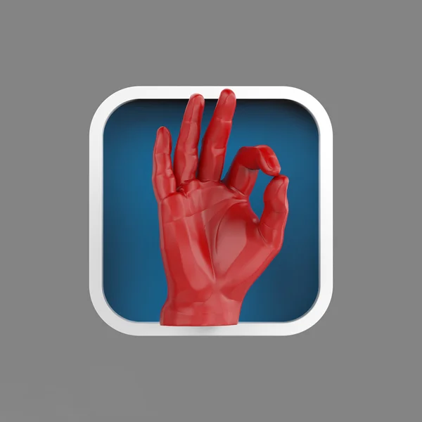 Mano brillante que muestra OK redondeado cuadrado aplicación icono 3d —  Fotos de Stock