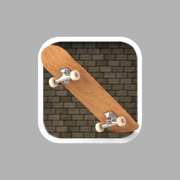 Skateboard op afgeronde vierkant realistische hoge resolutie renderen. User interface pictogram — Stockfoto