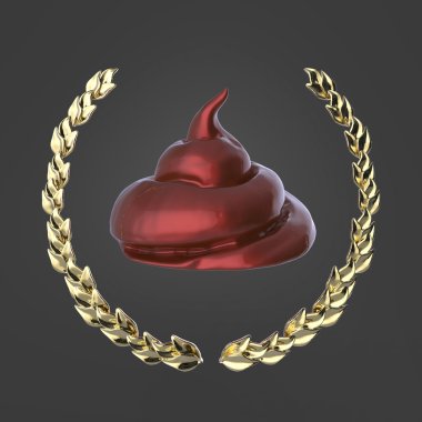 Glossy piece of shit surrounded with golden laurel wreath isolated on dark background badge clipart