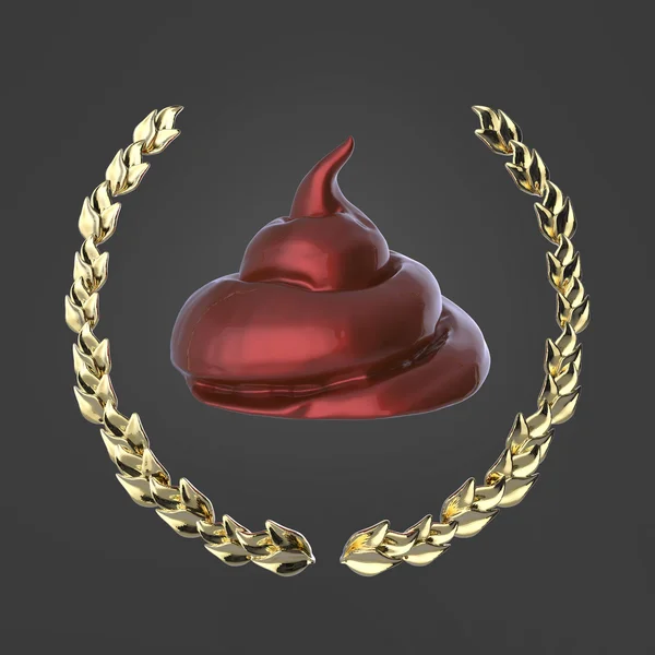 Glossy piece of shit surrounded with golden laurel wreath isolated on dark background badge — ストック写真