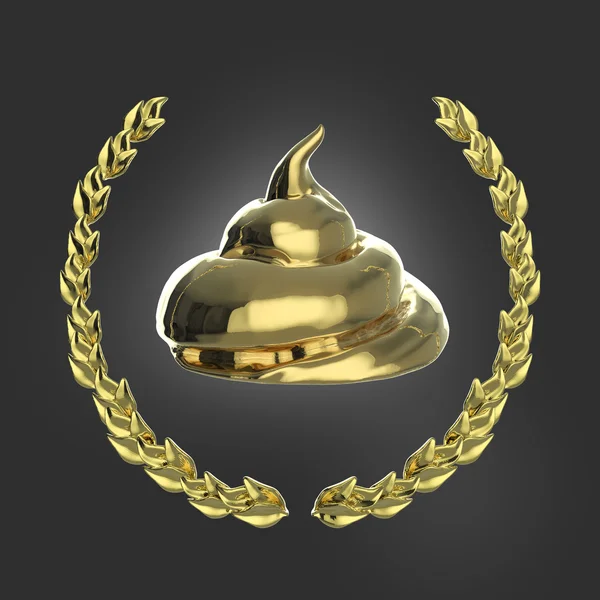 Glossy piece of shit surrounded with golden laurel wreath isolated on dark background badge — ストック写真