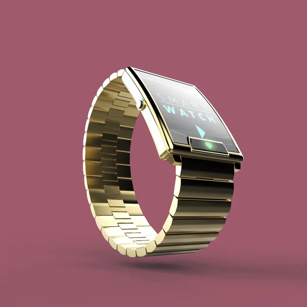 Elegante orologio di lusso con braccialetto di carne isolato su sfondo colore — Foto Stock