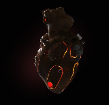 paslı steampunk metal techno insan kalbi içeriden, yanma, izole