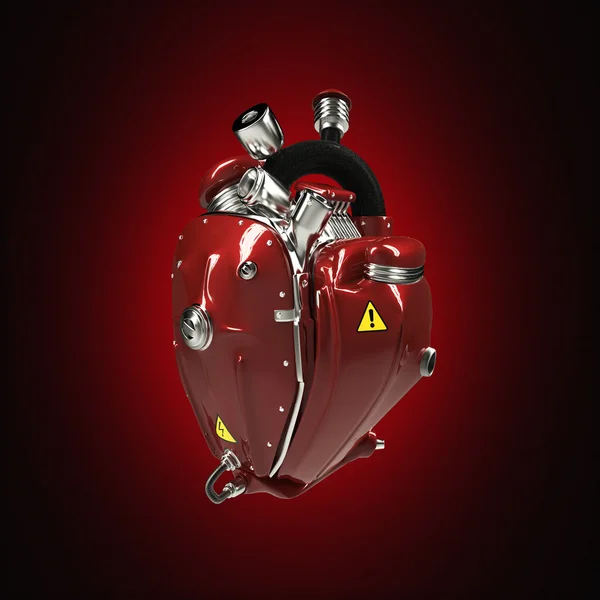 Diesel punk robot techno heart. motor con tuberías, radiadores y piezas de capucha de metal rojo brillante. aislado —  Fotos de Stock