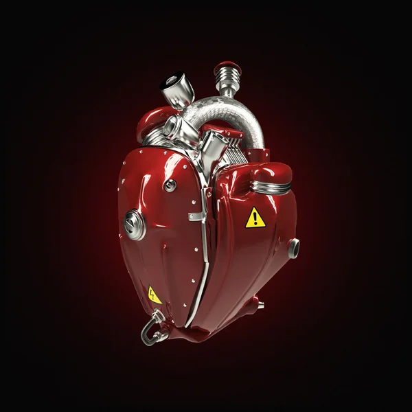 Diesel punk robot techno heart. engine with pipes, radiators and gloss red metal hood parts.  isolated — Stock Photo, Image