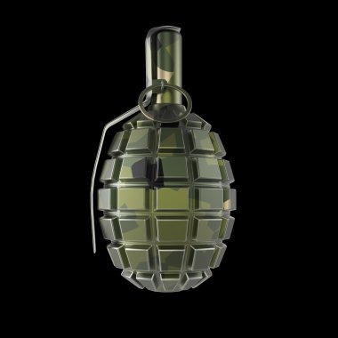 dark green and black metal hand grenade isolated on red backgroundrender