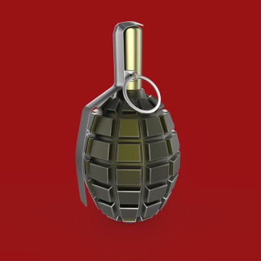 üzerinde kırmızı bir arka plan render izole koyu yeşil ve siyah metal el bombası