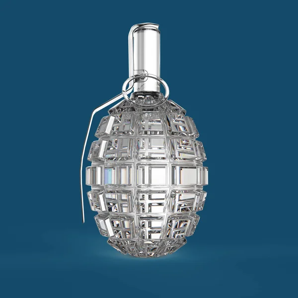 Grenade transparente diamant cristal isolé sur fond rouge rend — Photo