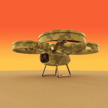 one military quadrocopter drone with  camera, camouflage paint isolated render