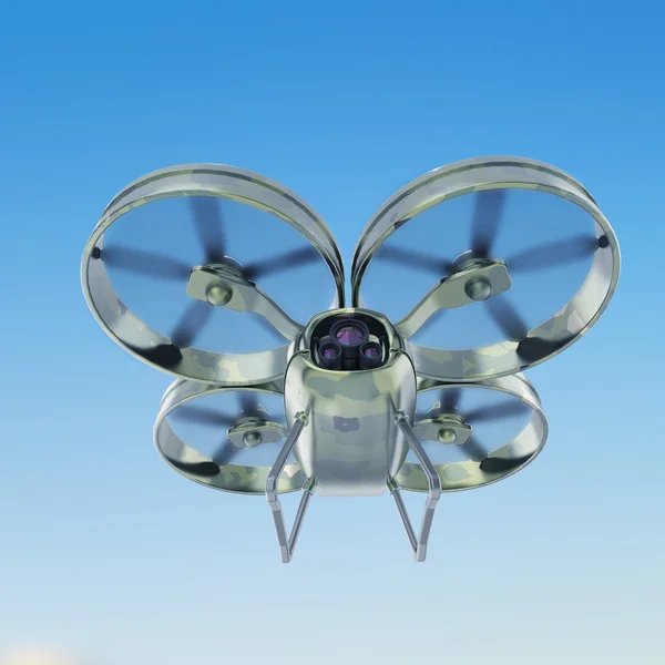 One military quadrocopter drone with  camera, camouflage paint isolated render — 스톡 사진