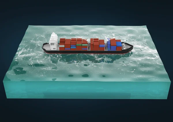 Containerschiff auf einem Abschnitt des See-, Wasser- und Seeverkehrs, Schiff, Boot, Schiff, Putzmittel für die Infografik. isoliert — Stockfoto