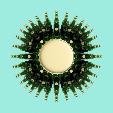 yeşil bira şişeleri üzerinde zümrüt artalanları izole küre yaptı. müzik olay poster şablonu. Render