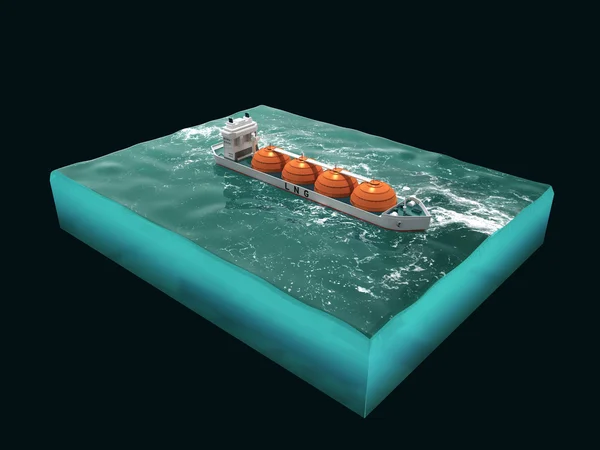 Liquid natural gas tanker ship on section of sea, water carriage and maritime transport, LPG, vessel, energy render for infographic. isolated. — Stock Photo, Image