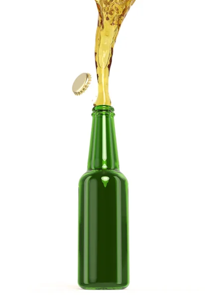 Botella de cerveza verde con corriente de bebida fresca y tapa de renderizado aislado — Foto de Stock