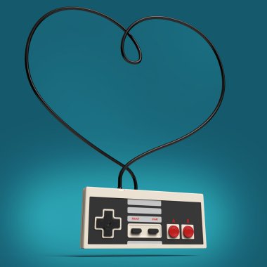 izole eski gamepad vintage denetleyicisi aşk oyun kavramı arka plan kalp render 