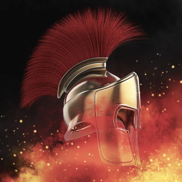 High quality spartan helmet, Greek roman warrior Gladiator, legionnaire heroic soldier, sprts fan render isolated — Φωτογραφία Αρχείου